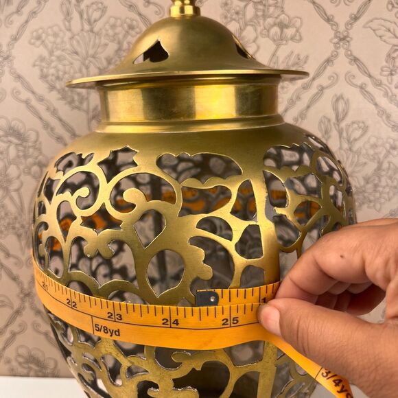 Luminary Alter Temple Jar Filigree Pattern Lid Open Bottom 13 in Metal Decor - Picture 6 of 11